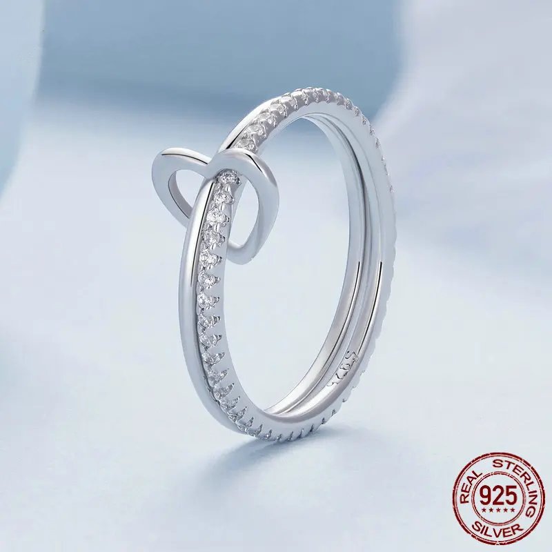 Sterling Silver Double Layer Stackable Ring Heart Buckle